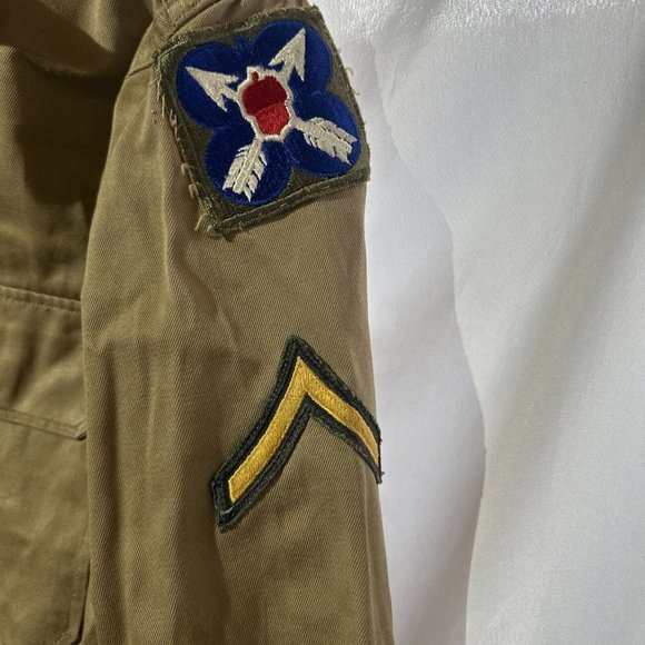 VTG 50s US Army Khaki Cotton Twill Uniform Shirt Size 16x32 1957 21st Army Corps - Picture 3 of 6